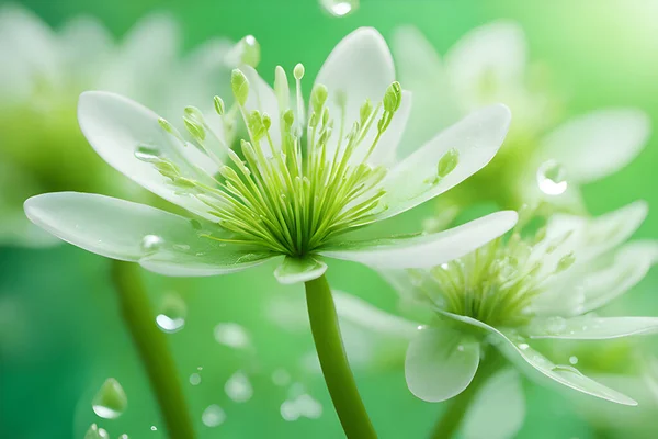 Набор Макро Воды Капает Зеленый Травяной Лист Фон Обои — стоковый вектор
