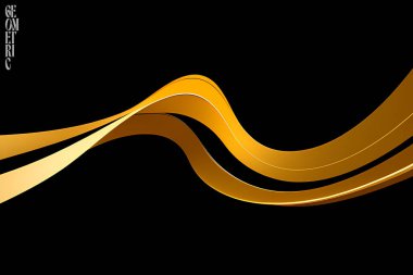 Siyah arka planda altın, sıvı şekilli soyut geometrik arkaplan. Vektör illüstrasyonu.