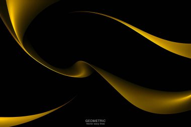 Siyah Arkaplan 'da sarı dalga, sıvı şekilli soyut geometrik arkaplan. Vektör illüstrasyonu.