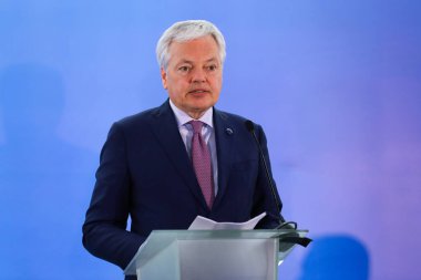 Lviv, Ukrayna 3 Mart 2023. Didier Reynders, Rusya 'nın Ukrayna' ya düzenlediği saldırı sırasında Ukrayna 'da işlenen savaş suçları iddialarını tartışmak üzere' Adalet için Birleşmiş 'zirvesine katıldı..