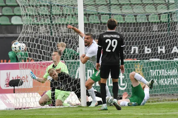 Lviv, Ukrayna 25 Mayıs 2025. 25 Mayıs 2025 'te Ukrayna' nın Lviv kentinde oynanan Ukrayna Premier Ligi karşılaşmasında FC Karpaty Lviv ile FC Zorya Luhansk arasında gol attıktan sonra Karpaty Baboglo tepki gösterdi..