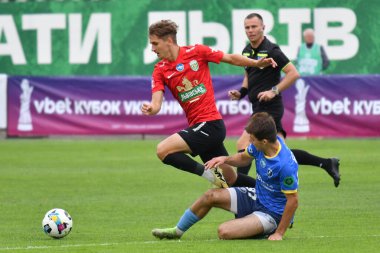 Lviv, Ukrayna 24 Ağustos 2025. Karpaty 'den Ilya Kvasnytsya Ukrayna Kupası maçında FC Penuel Kryvyi Rig ve FC Karpaty Lviv arasında Ukrayna Stadyumu' nda görüldü.