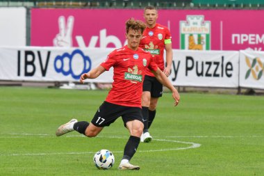 Lviv, Ukrayna 24 Ağustos 2025. Karpaty 'li Oleg Fedor Ukrayna Kupası maçında Ukrayna Stadyumu' nda FC Penuel Kryvyi Rig ile FC Karpaty Lviv arasında görüldü.