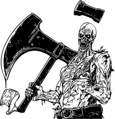 Beyaz arka planda baltalı ölü adam zombisi.