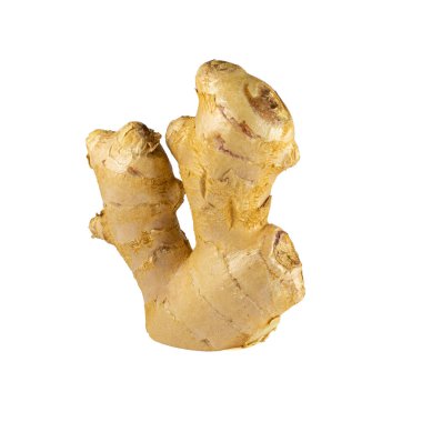 Beyaz arka planda dilimlenmiş taze zencefil rhizomu. - Evet. Yüksek kalite fotoğraf