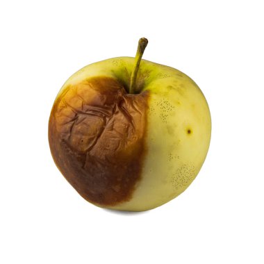 Çürük elma. Beyaz arka planda izole edilmiş. Çürük yeşil ve kırmızı elmalar. Çürük elma, çürük meyve. Yüksek kalite fotoğraf