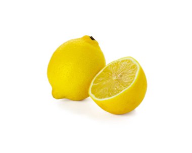 Lemon beyaz arka planda izole edilmiş. Limonlu meyve kırpma yolu. Kaliteli makro fotoğraf. Yüksek kalite fotoğraf