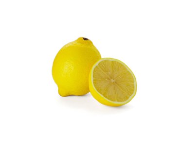 Lemon beyaz arka planda izole edilmiş. Limonlu meyve kırpma yolu. Kaliteli makro fotoğraf. Yüksek kalite fotoğraf