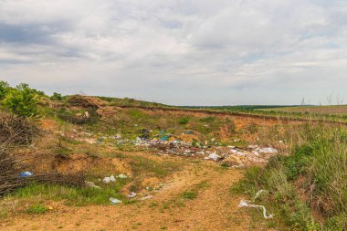 Kirlilik konsepti. Spontane kontrolsüz atık alanı. Lytachi Ukrayna Yüksek kalite fotoğraf