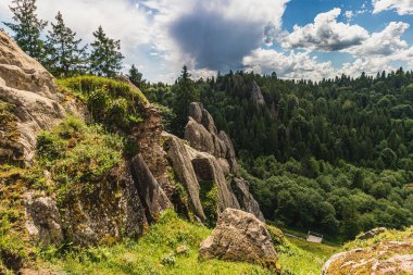 Tustan Kalesi 'nde bir kaya parçası Skole Beskids Ulusal Doğa Parkı Lviv Bölgesi Yüksek kaliteli fotoğraf