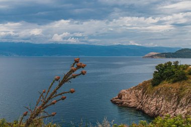 Krk Adası, Primorsko-Goranska Zupanija, Hırvatistan, Avrupa. Popüler Avrupa seyahatlerinin manzaralı görüntüsü. Toprağın güzelliğini keşfedin.