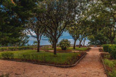 Vrbnik Hırvatistan kıyı şeridi yakınlarındaki küçük bir park, Krk Adası Hırvatistan Yüksek kaliteli fotoğraf