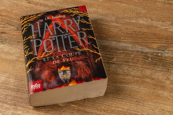 25.03.25 Lviv Ukrayna. Harry Potter kitaplarından oluşan bir koleksiyon. Madalyon ve kravat gibi aksesuarlar Hogwarts ve sihirli bir tema önerir.