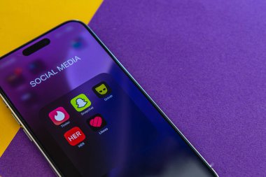 03.26.25 Lviv Ukrayna Akıllı telefon ekranı, renkli logolarını vurgulayan çeşitli sosyal medya uygulama simgelerini görüntüler.