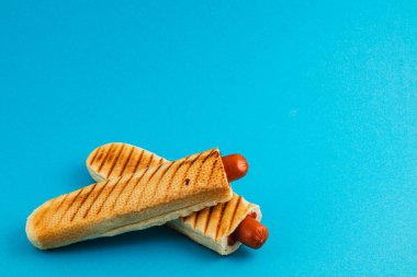 Dilimlenmiş ekmeğin üzerine konmuş ızgara sosisliler günlük toplantılar ya da açık hava barbeküleri için mükemmel bir ağız sulandırıcı yemek oluşturur. Yaz eğlencesi için ideal..