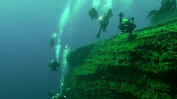 Palma Ilhas Canárias Setembro 2012 Grupo Mergulhadores Subaquáticos Descompressão Oceano — Vídeo de Stock
