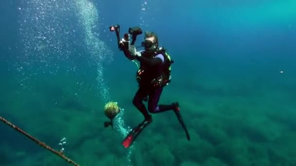 Palma Kanarieöarna Sep 2012 Grupp Dykare Vatten Dekompression Atlanten Otroligt — Stockvideo
