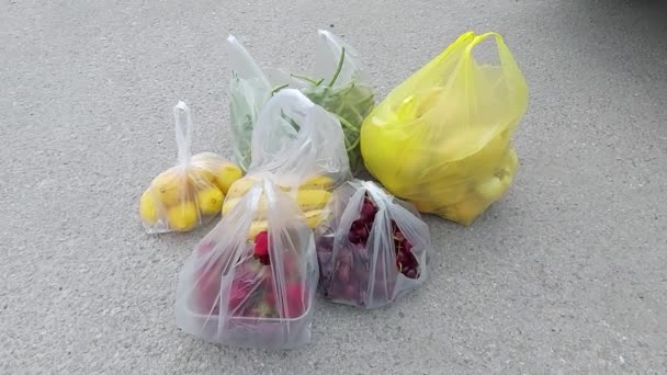 Groenten Fruit Winkelen Bij Het Baazar — Stockvideo