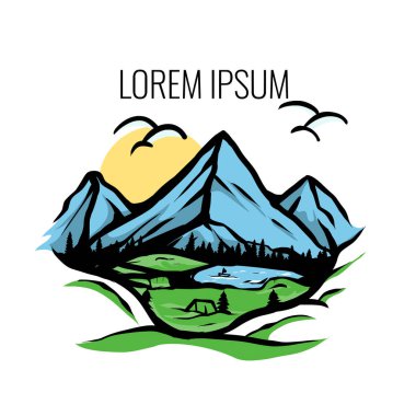 Dağlardaki maceranın vektör illüstrasyonu