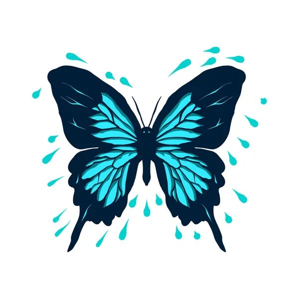 Uçan ve güzel mavi bir kelebeğin vektör çizimi
