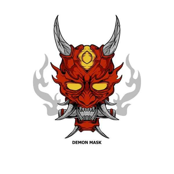 Dumanlı ve korkunç Japonya 'dan şeytan maskeli vektör çizimi