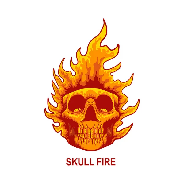 Ilustración Vectorial Cráneo Ardiente Ardiendo Fuego Como Diablo — Vector de stock