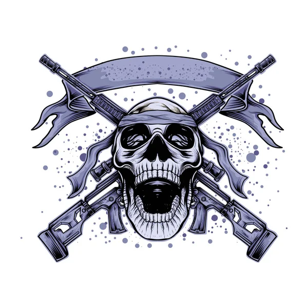 Illustration Eines Totenkopfes Mit Einem Gekreuzten Sturmgewehr Gestaltungselement Für Logo — Stockvektor