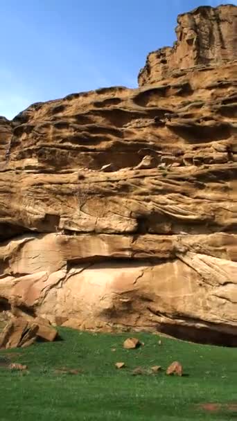Яскраво Зелена Трава Скельні Утворення Вздовж Дороги Повільному Русі — стокове відео