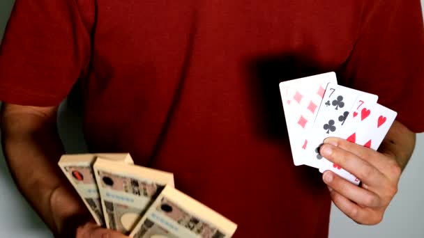 Изображение Человека Который Выиграл Большую Сумму Денег Через Азартные Игры — стоковое видео