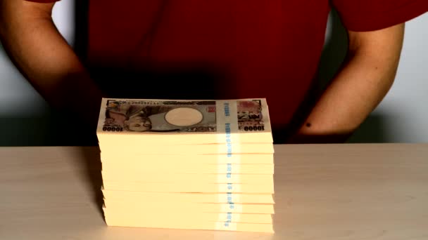 Person Folding His Arms Front Large Sum Money — Stock Video
