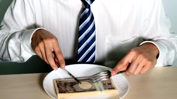 Imagem Homem Negócios Que Gasta Dinheiro Comida — Vídeo de Stock