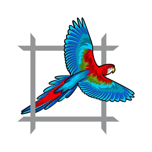 Colorido Flying Parrot Aislado Blanco Diseño Vectorial — Vector de stock