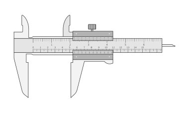 İç ve dış boyutları ölçmek için Vernier Caliper aygıtı. Vektör illüstrasyonu.