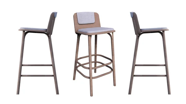 Scandinavian Bar Chair Natural Wooden Fabric Dining Room Kitchen Set — Stock Photo, Image