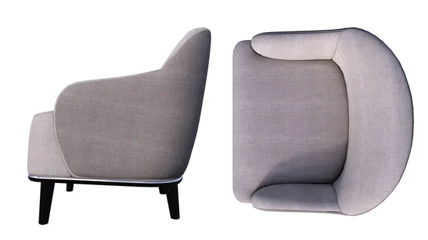 Single Grey Armchair Modern Scandinavian Style White Background Side Top — Stock Photo, Image