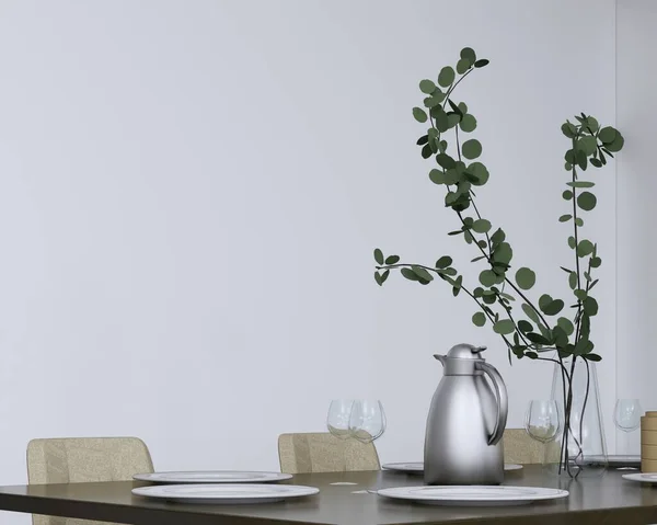 Decoração Mesa Jantar Com Plano Interior Placa Vidro Vaso Moderno — Fotografia de Stock