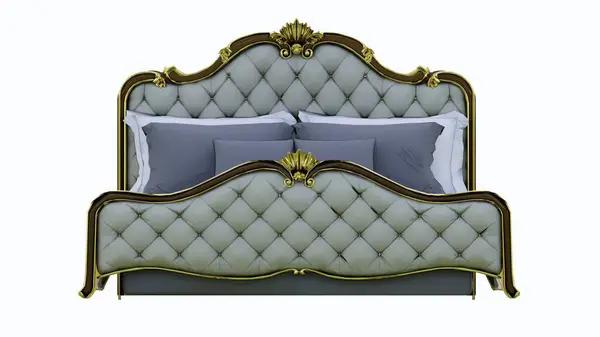具有枕头造型的空白奶油床 经典现代风格的白色背景和豪华设计 — 图库照片