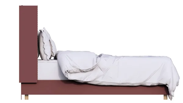 Boş Kırmızı Beyaz Yatak Yastık Maketi Yan Görüş Beyaz Arka — Stok fotoğraf
