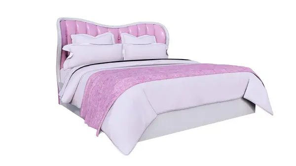 Κενό Ροζ Και Λευκό Κρεβάτι Μαξιλάρια Mockup View Λευκό Φόντο — Φωτογραφία Αρχείου