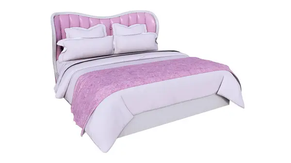 Κενό Ροζ Και Λευκό Κρεβάτι Μαξιλάρια Mockup View Λευκό Φόντο — Φωτογραφία Αρχείου