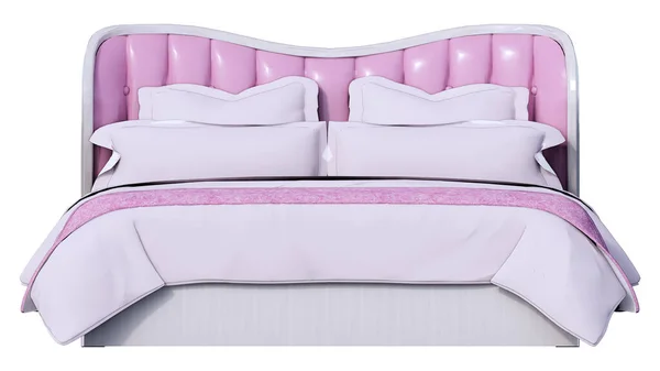 Порожнє Рожево Біле Ліжко Подушками Макет Вид Спереду Білий Фон — стокове фото