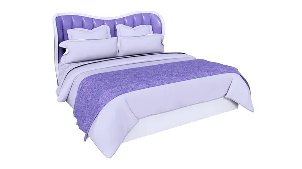 Пустий Фіолетовий Білий Ліжко Подушками Макет Вид Білий Фон Натуральний — стокове фото