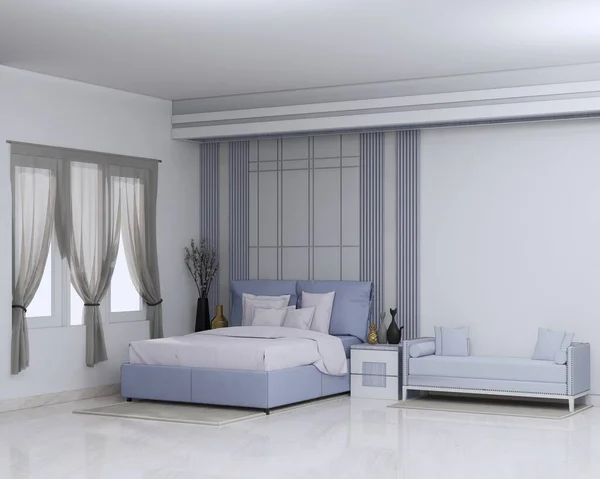 Schlafzimmer Kleiderschrank Marmorboden Wand Vorhang Liege Sofa Weißes Design Holzdesign — Stockfoto