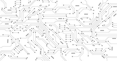 Beyaz arka planda gri teknoloji. 2d illüstrasyon Soyut fütüristik elektronik devre teknolojisi arka plan bilimi.