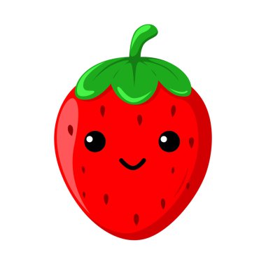 Beyaz arkaplanda izole edilmiş gülümseyen çilek karakter vektörü