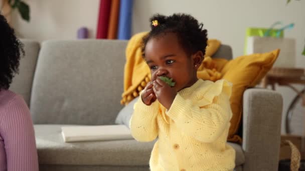 小非洲裔美国女孩吃草莓 — 图库视频影像