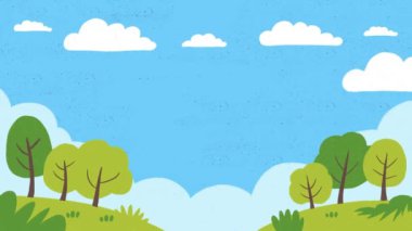 Gökyüzündeki yeşil çimenler ve bulutlar canlandırılmış arkaplan sunumu