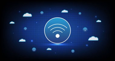 WIFI signal icon wireless and high speed with abstract blue background. clipart
