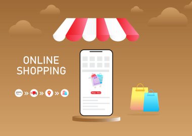 Elektronik market çevrimiçi bir cep telefonunda kullanışlı, modern