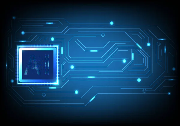高科技人工智能概念 深蓝色背景人工智能芯片Cpu处理器计算机电路板 — 图库矢量图片